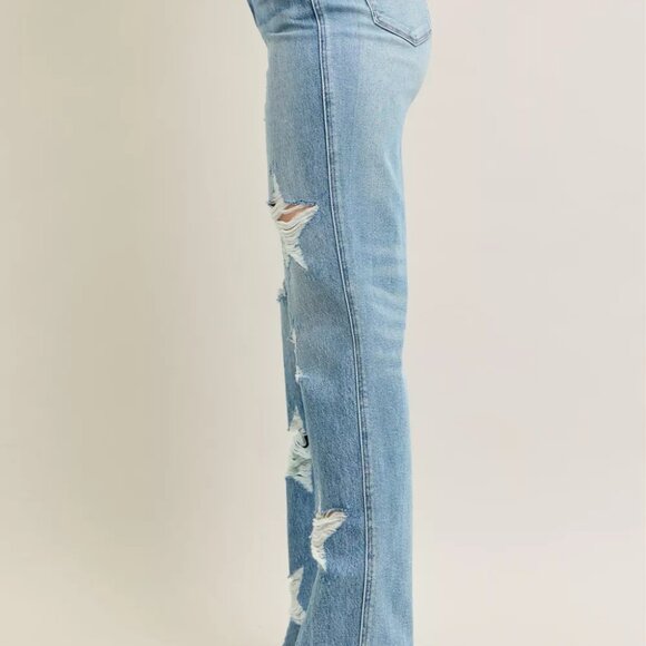 Judy Blue Full Size High Waist  Rigid Magic Star Shaped Destroy 90's Straight - Picture 7 of 14